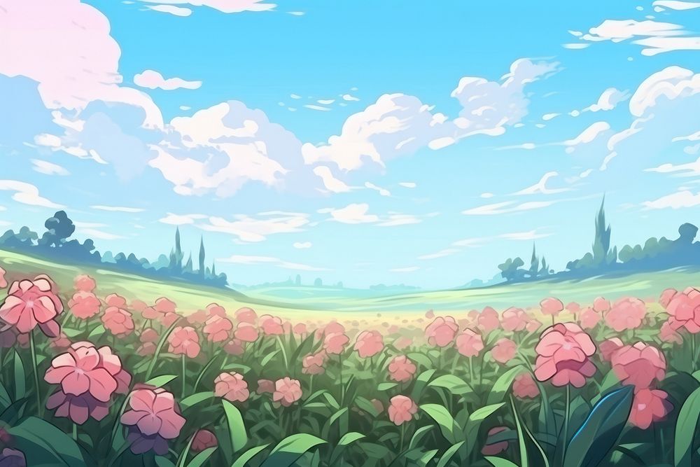 Hydrangea field and bluesky landscape outdoors flower.