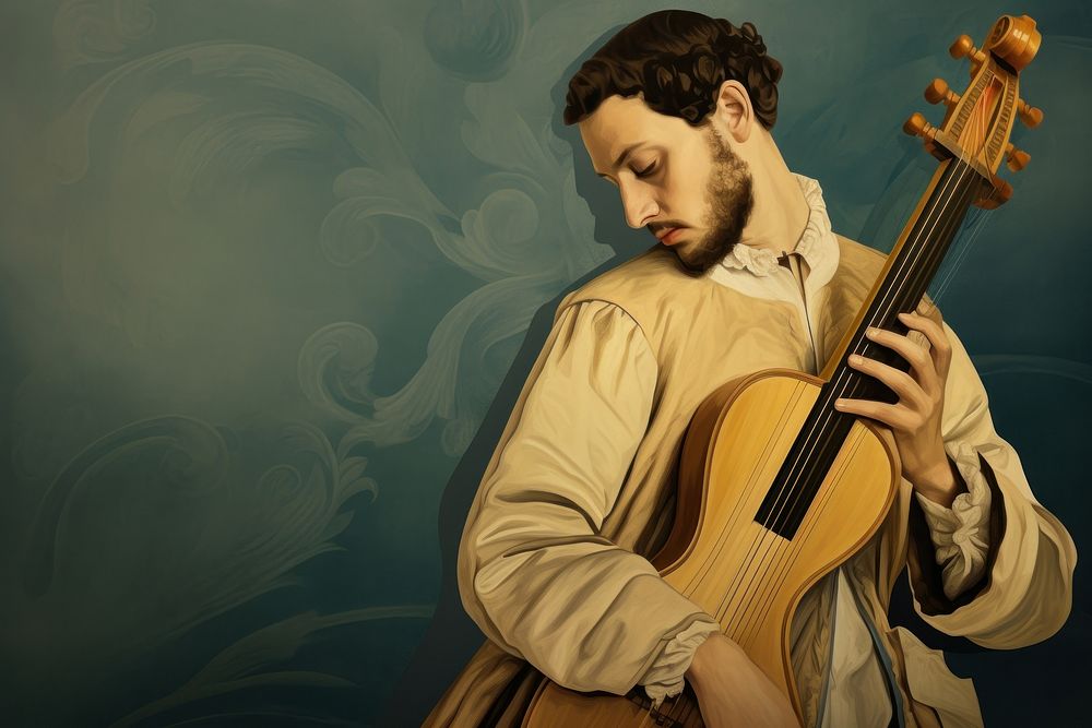 Illustration of a man with music instrument adult art performance.