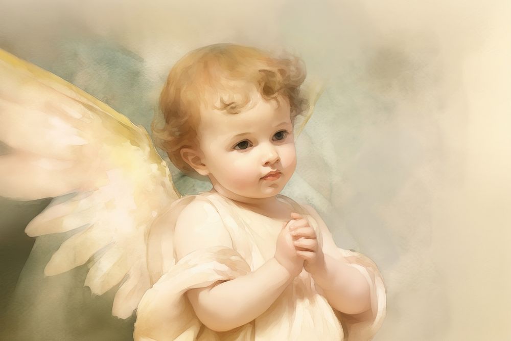 Illustration of baby angel portrait representation photography.