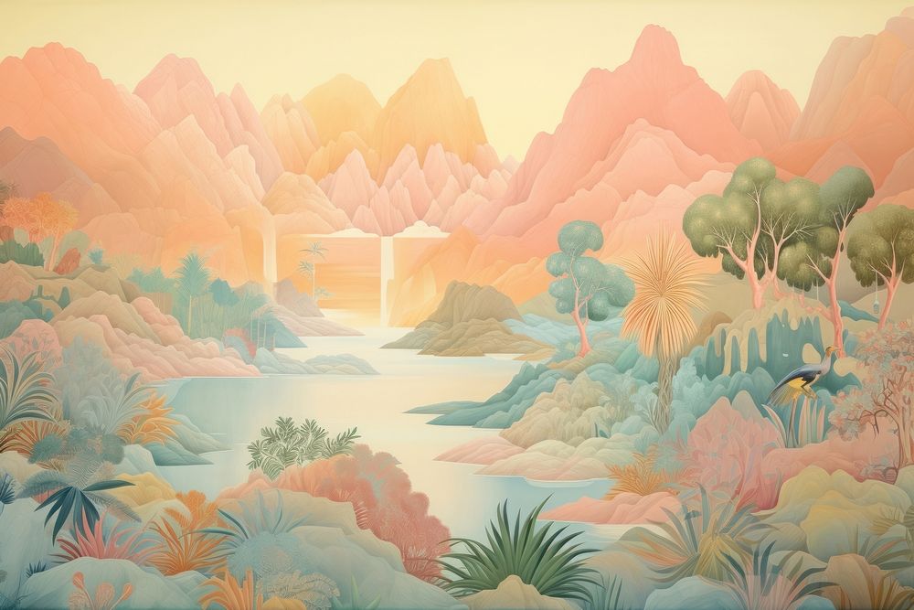 Illustration of joyful landscape painting art backgrounds.