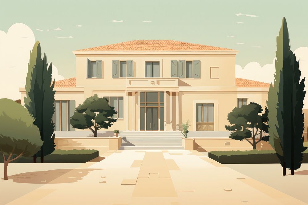 Illustration of modern house architecture building villa.