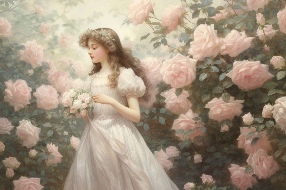 Illustration of rose garden painting art portrait.