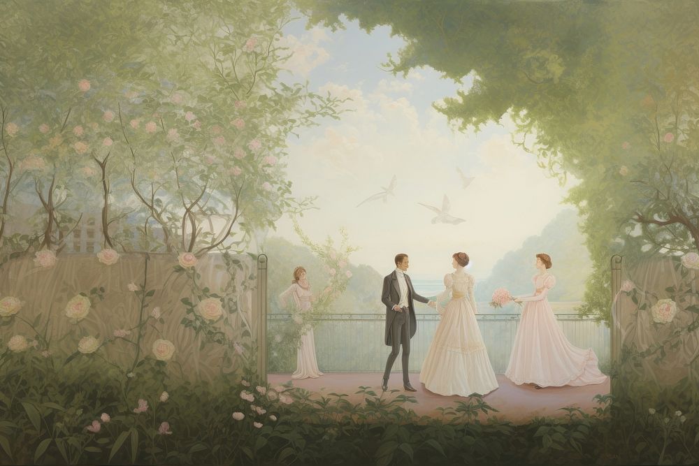 Illustration of wedding garden painting outdoors nature.
