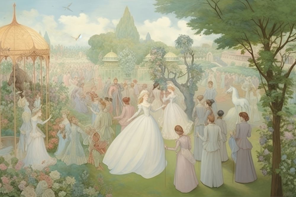 Illustration of wedding garden painting dress adult.