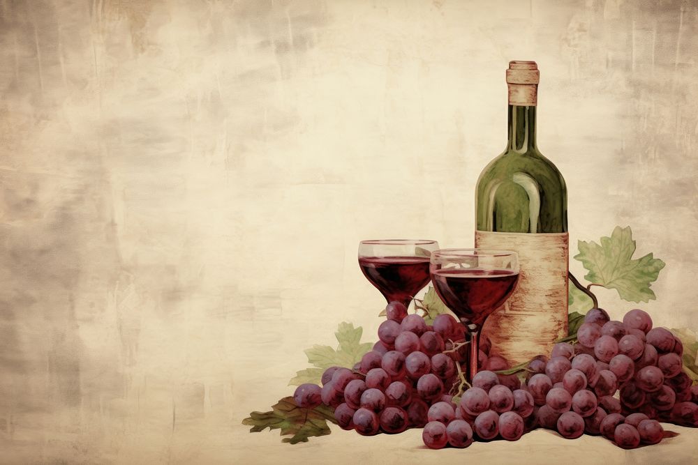 Illustration of wine painting bottle grapes.