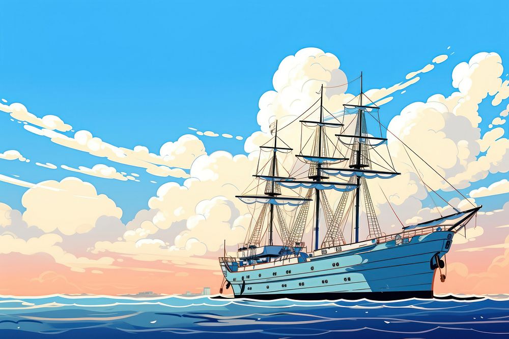 Ship and blue sky ship watercraft sailboat.