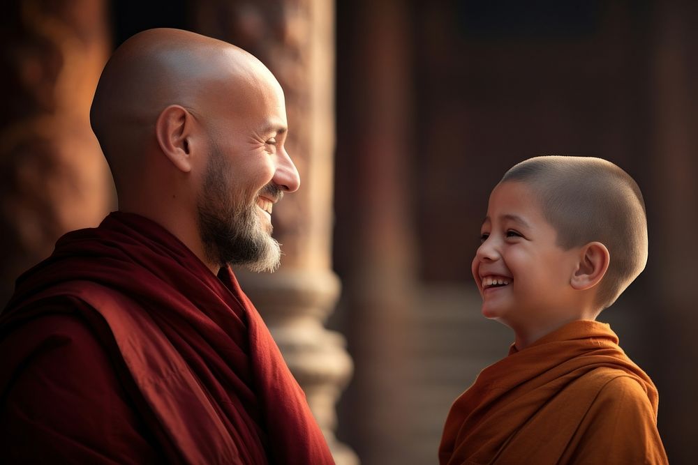 Monk smiling temple adult. AI generated Image by rawpixel.