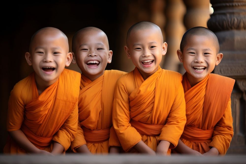 Novices smiling temple child. AI generated Image by rawpixel.