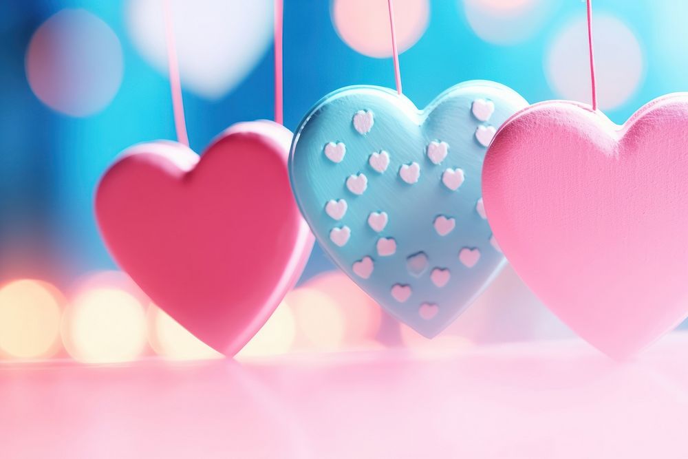  Bokeh hearts pink blue red. AI generated Image by rawpixel.