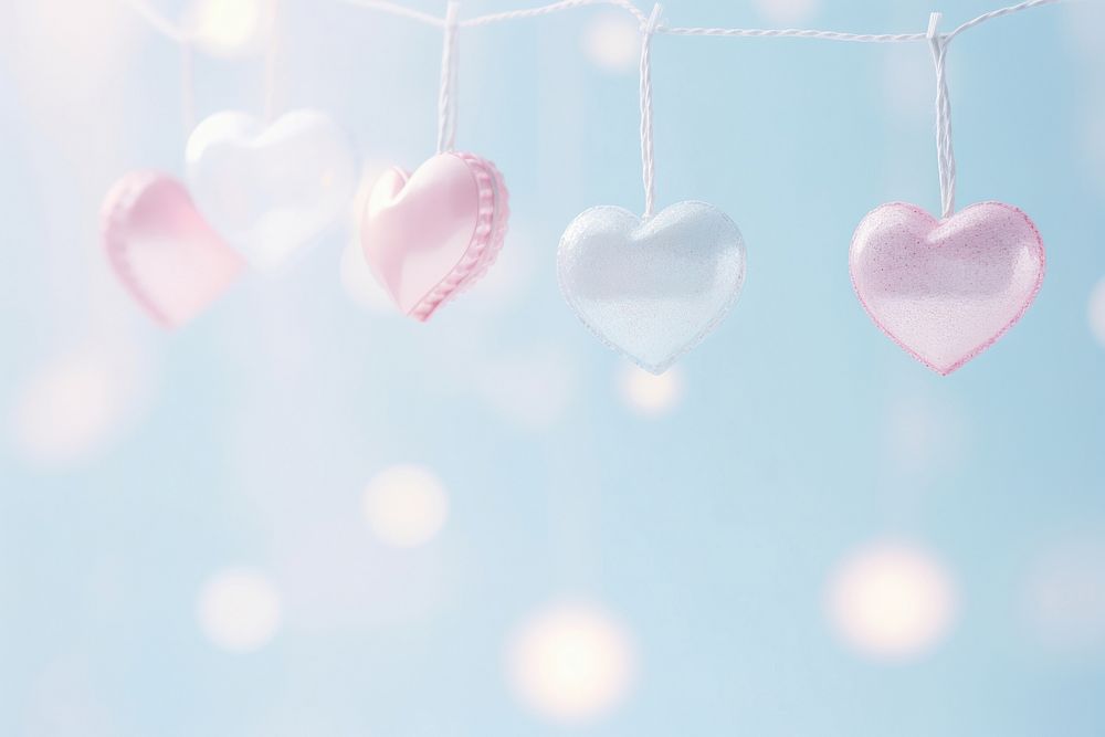  Bokeh hearts backgrounds pink blue. AI generated Image by rawpixel.