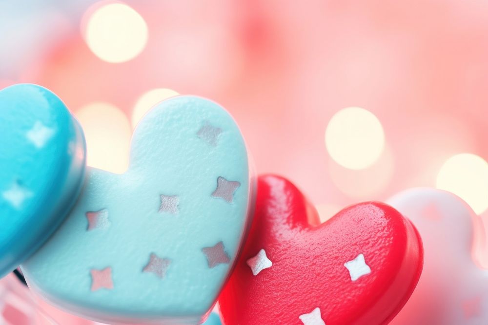  Bokeh hearts pink blue red. AI generated Image by rawpixel.