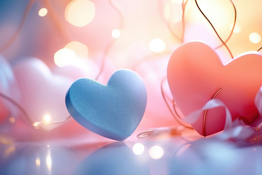  Bokeh hearts pink blue red. 