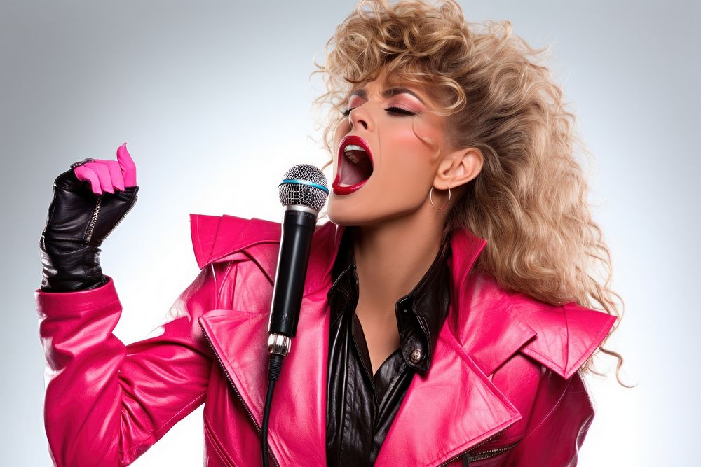 Women Person singing microphone jacket person.