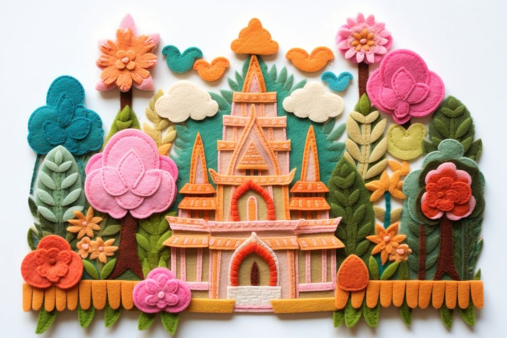 Art embroidery pattern temple.