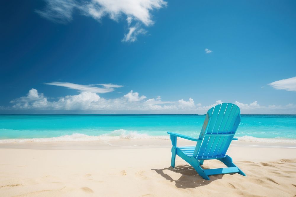 Tropical beach chair sky outdoors. AI generated Image by rawpixel.