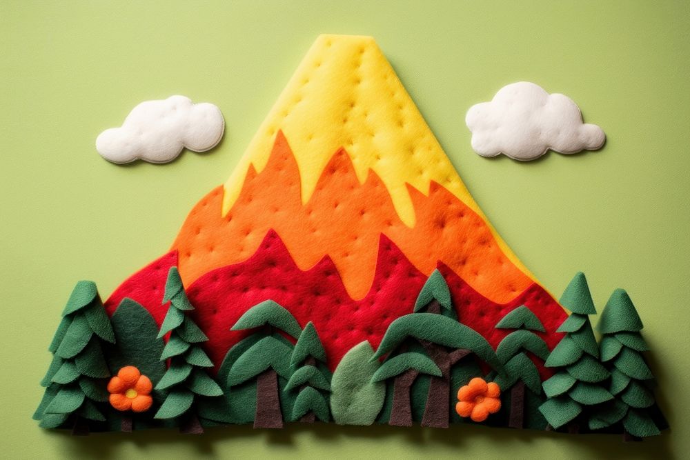 Volcano in forest craft art representation.