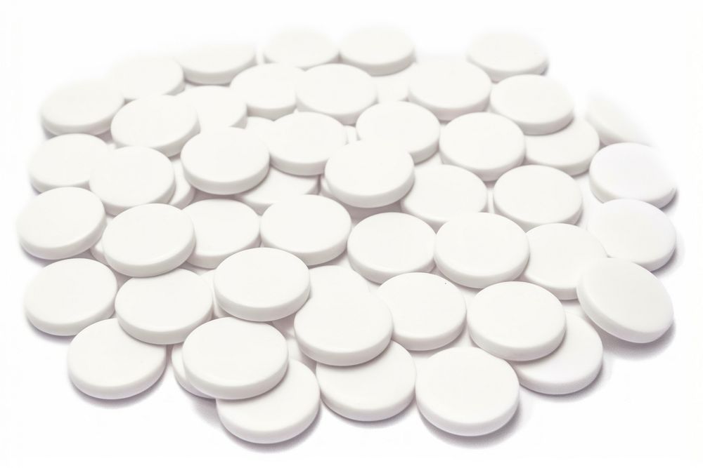 White pills from plastic medicine bottle backgrounds white white background. AI generated Image by rawpixel.