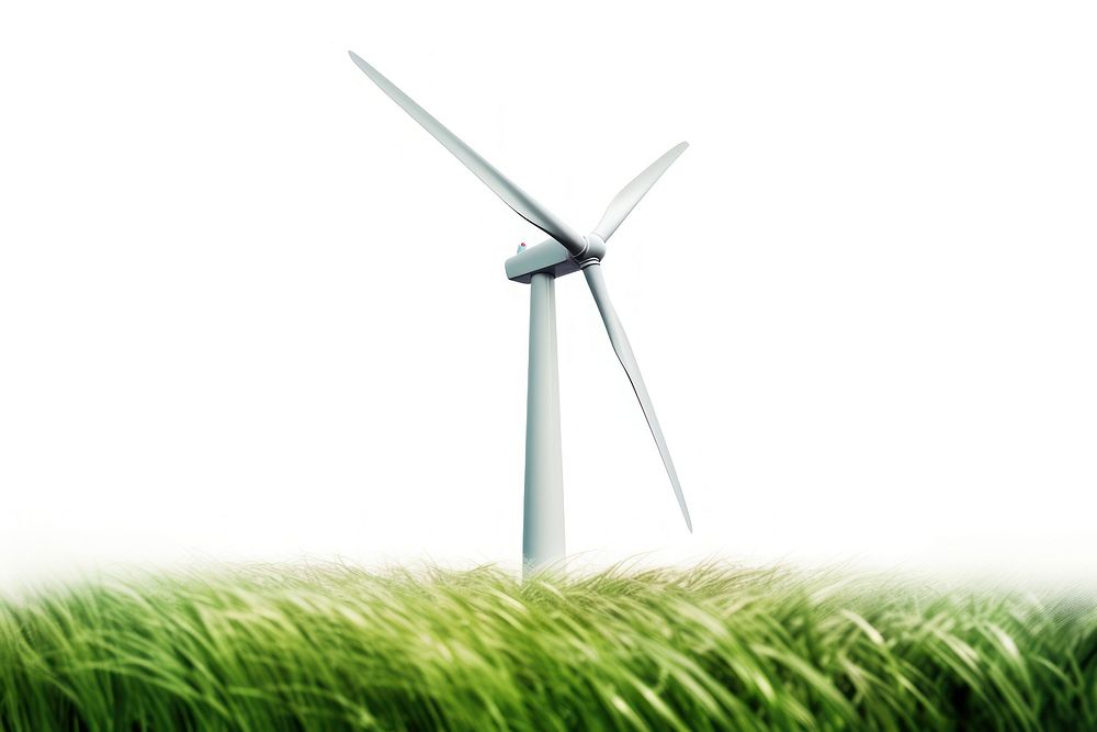 Windmill with grass wind turbine machine plant electricity. AI generated Image by rawpixel.