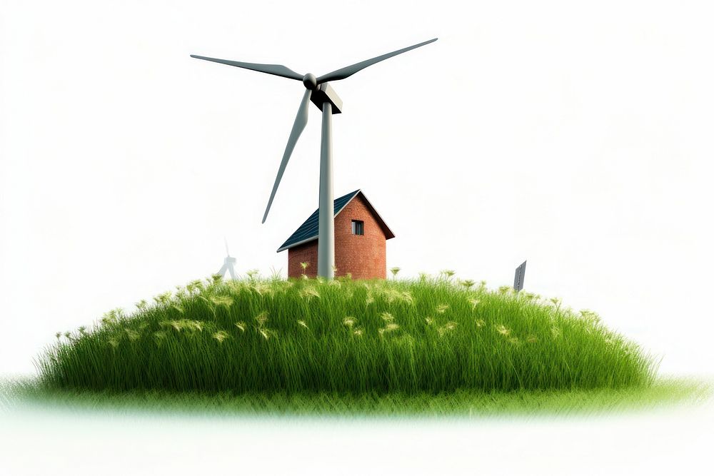 Windmill on grass wind turbine outdoors plant lawn. AI generated Image by rawpixel.