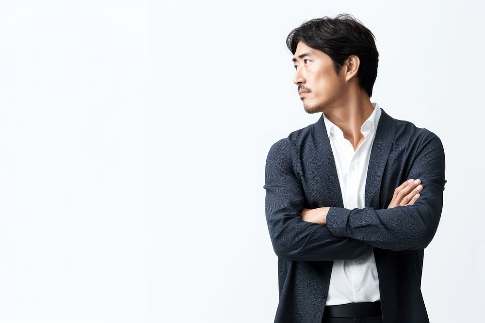 Young handsome Hong Konger entrepreneur adult white background contemplation. AI generated Image by rawpixel.