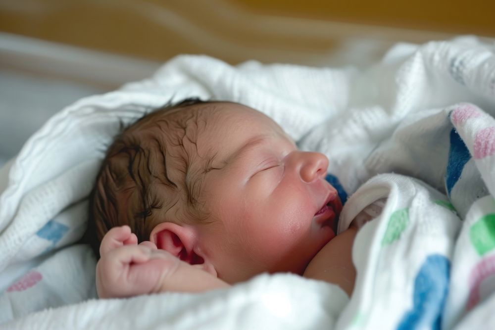 A newborn at the maternity ward furniture sleeping portrait.