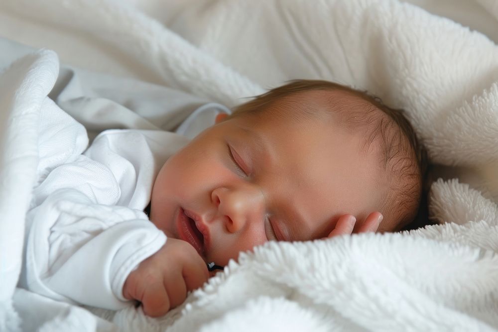 A newborn at the maternity ward furniture sleeping portrait.