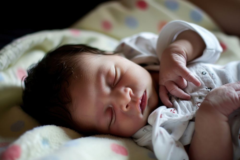 A newborn at the maternity ward sleeping portrait photo.