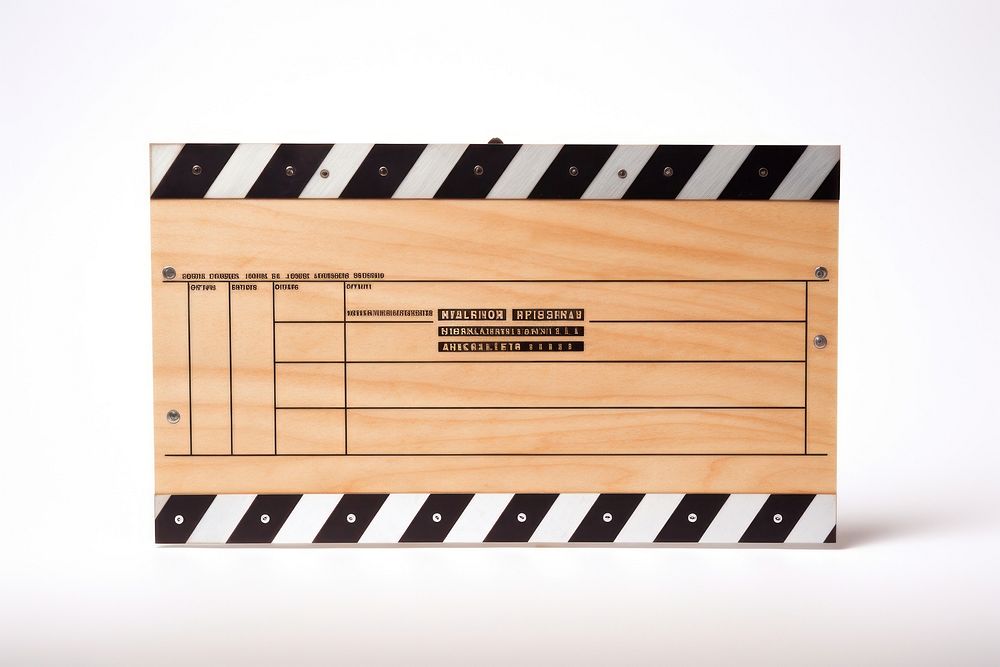 Clapper board video wood box white background.