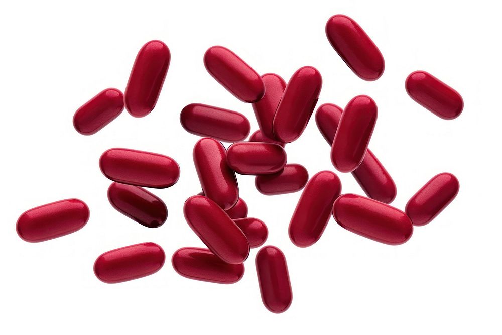 A group of antibiotic pill capsules falling white background antioxidant medication. AI generated Image by rawpixel.