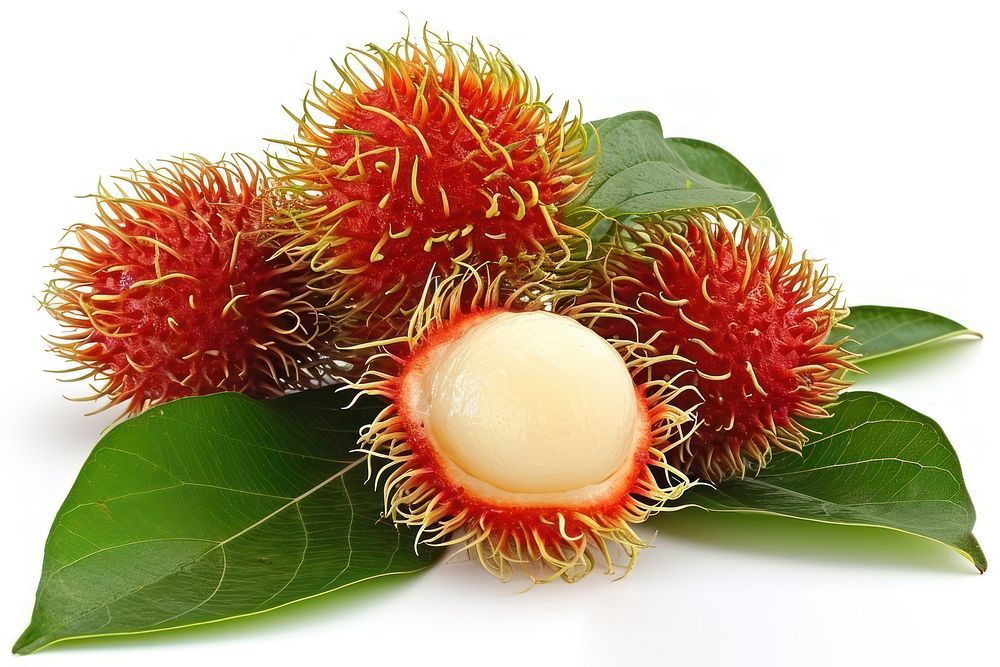 Group Rambutan fruit with leaf plant food freshness.