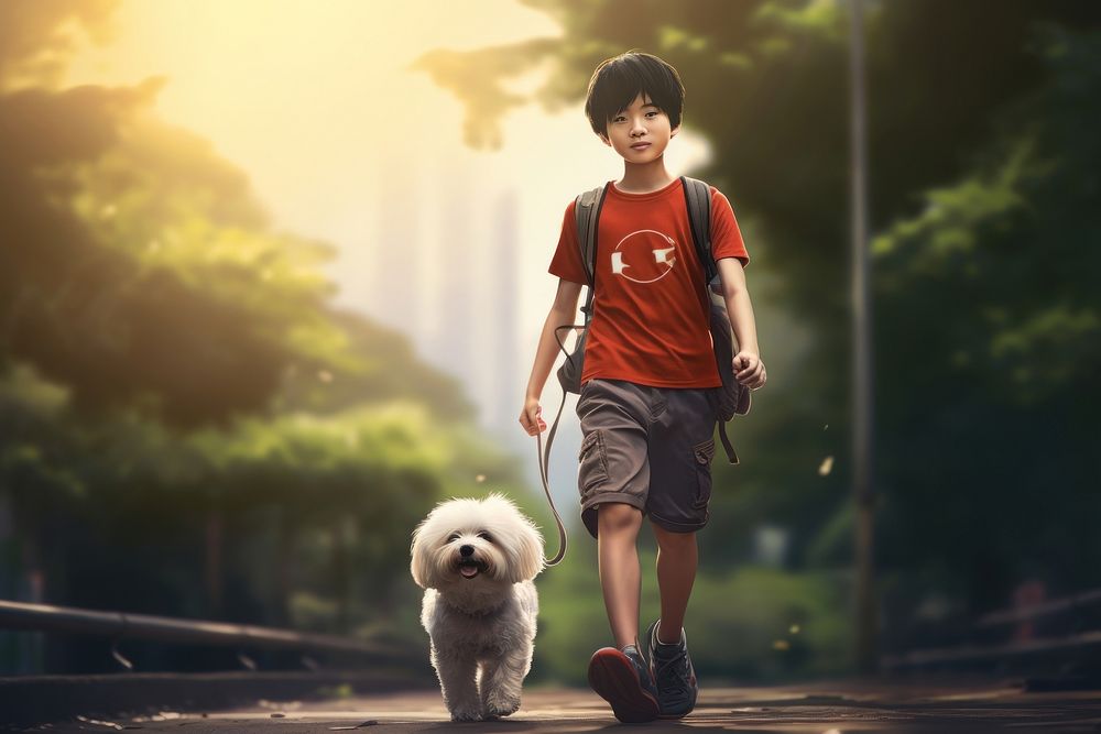 Hong konger boy dog walking mammal. AI generated Image by rawpixel.