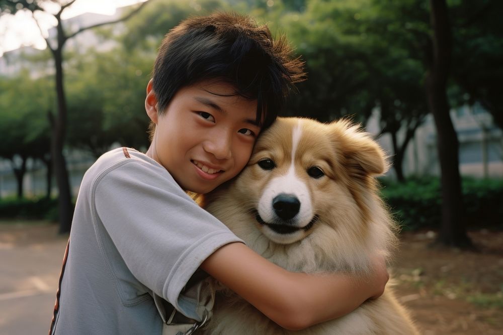 Hong konger boy dog portrait outdoors. AI generated Image by rawpixel.