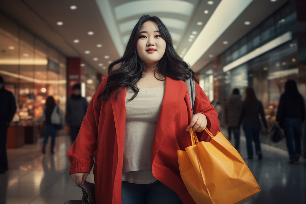 Korean chubby female shopping adult coat. AI generated Image by rawpixel.