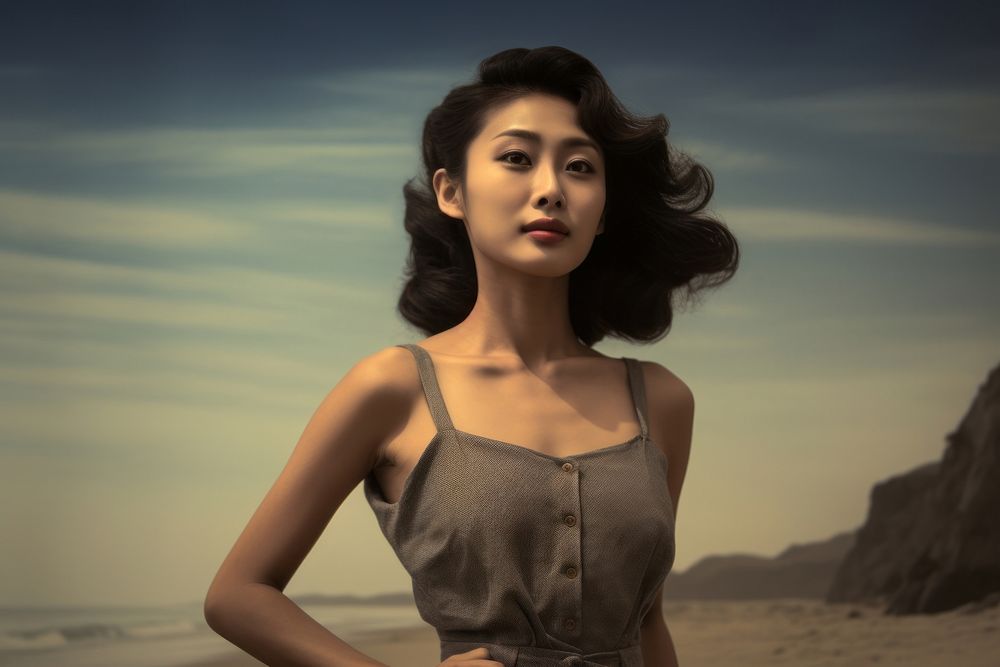 Korean female portrait fashion beach. AI generated Image by rawpixel.