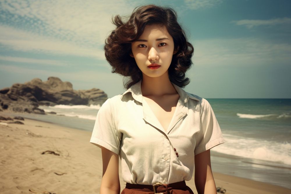 Korean female beach portrait outdoors. AI generated Image by rawpixel.