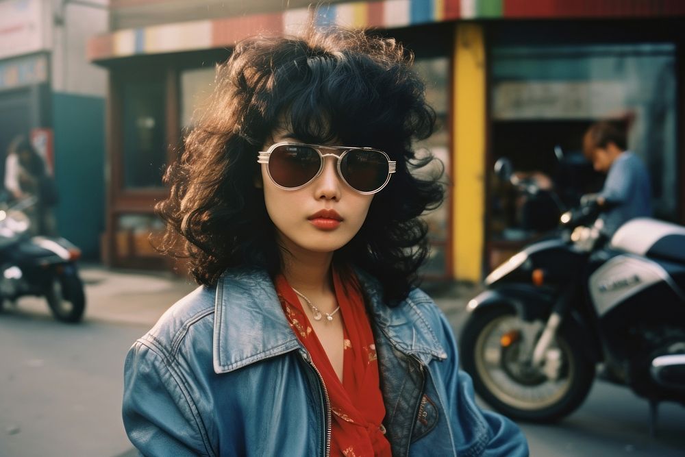 Korean female sunglasses jacket street. AI generated Image by rawpixel.