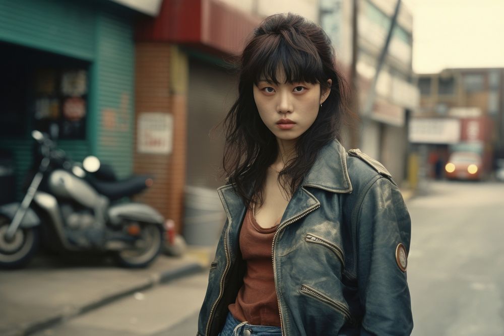 Korean female portrait jacket street. AI generated Image by rawpixel.