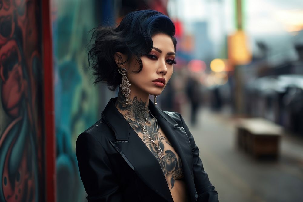 Korean mafia female tattoo adult individuality. AI generated Image by rawpixel.