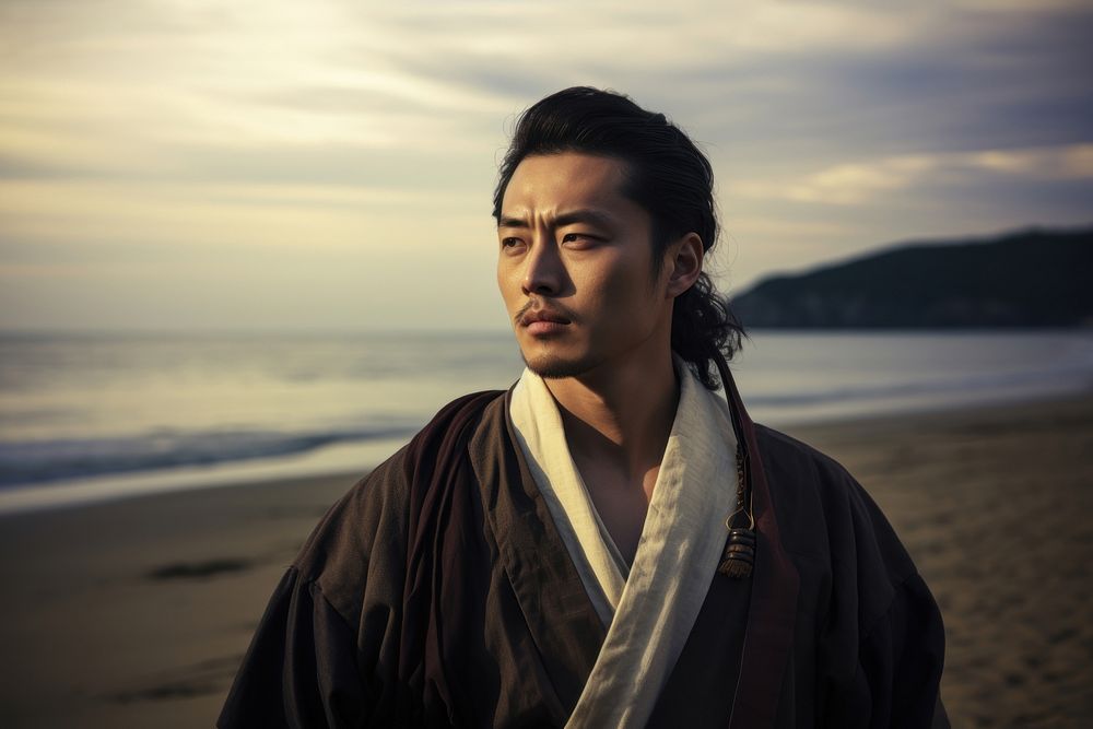 Korean male portrait outdoors beach. AI generated Image by rawpixel.