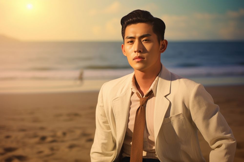 Korean male beach portrait outdoors. AI generated Image by rawpixel.