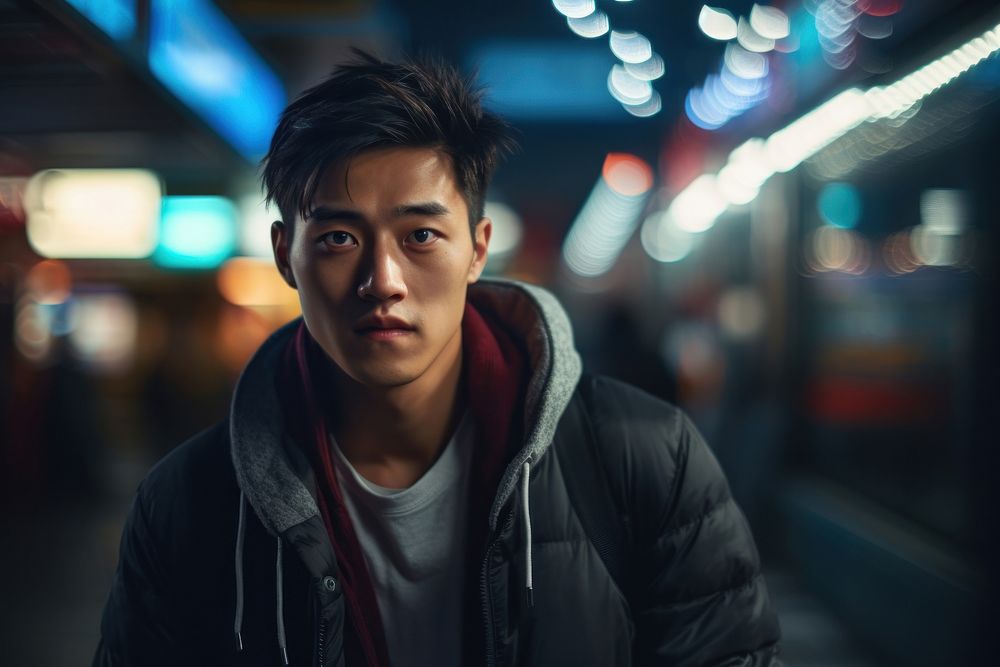 Korean male portrait night photo. AI generated Image by rawpixel.