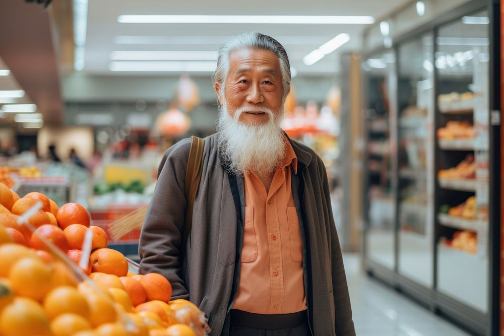 Korean old male shopping market adult. AI generated Image by rawpixel.