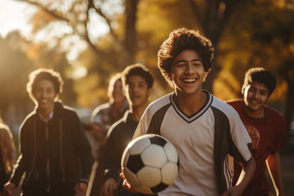 Latinx group of teenagers football sports people. AI generated Image by rawpixel.