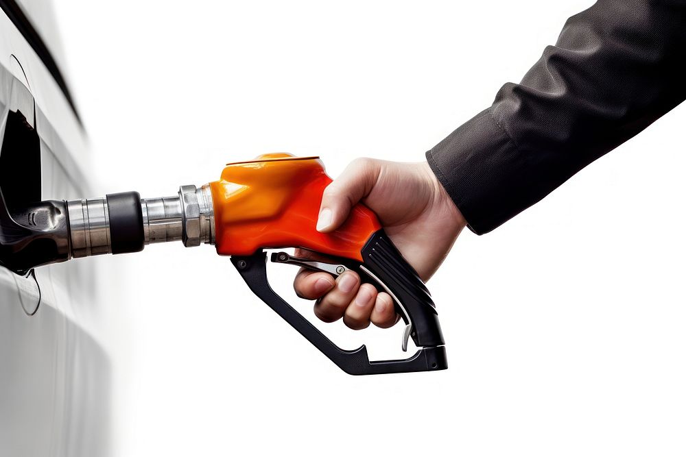 Person filling petrol in a car white background petroleum gasoline.