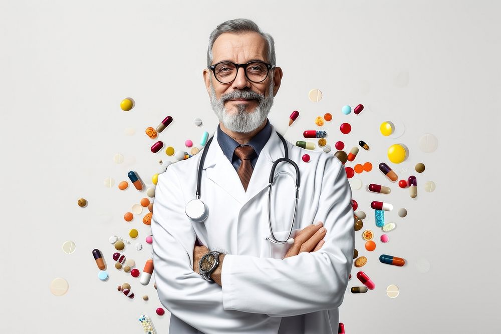 Pharmacist adult white background stethoscope.