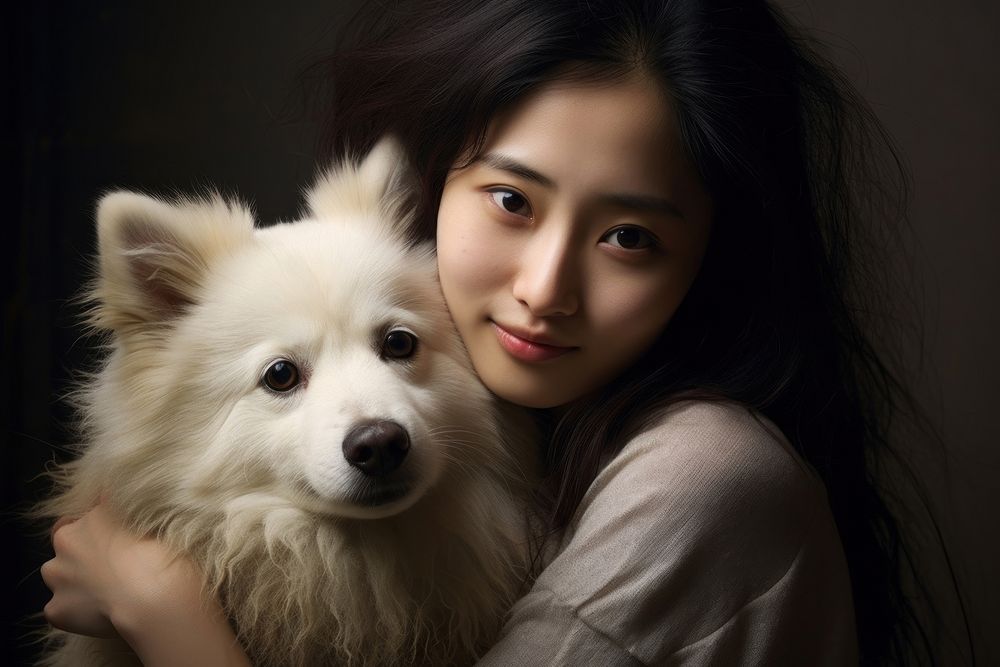 Japanness women dog portrait looking. AI generated Image by rawpixel.