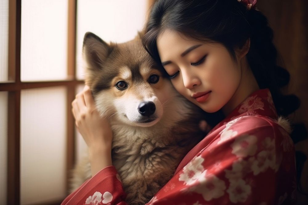 Japanness women dog looking mammal. AI generated Image by rawpixel.