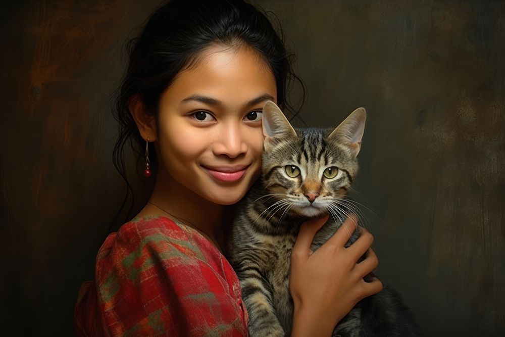 Laos women portrait animal mammal. AI generated Image by rawpixel.