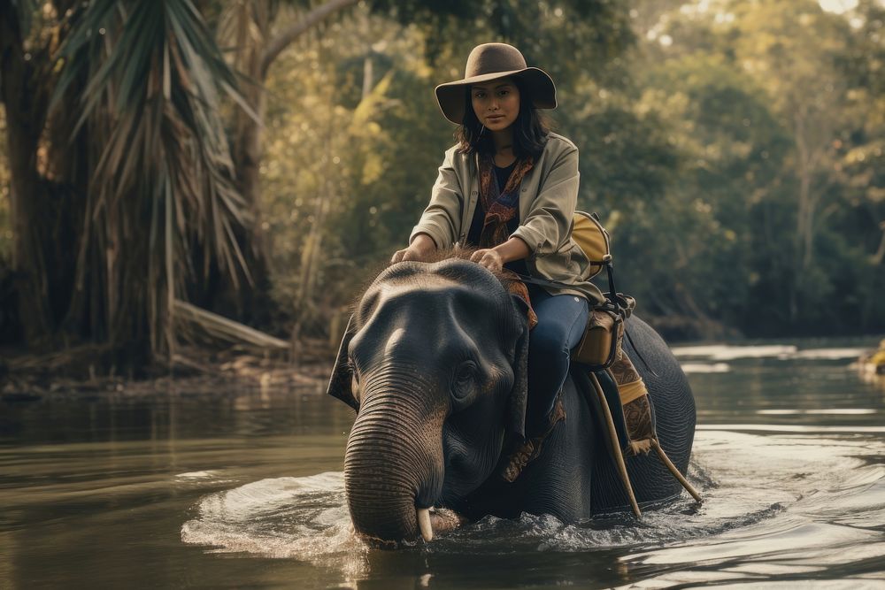 Thai women elephant wildlife outdoors. AI generated Image by rawpixel.