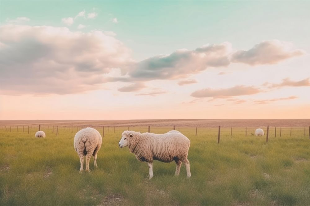 Flock of Sheep sheep grassland livestock. AI generated Image by rawpixel.